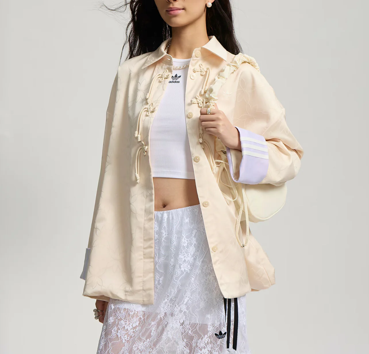 Adidas Womens New Chinese Loose Fit Shirt Jacket (Asia Sizing) Wonder Quartz - Image 3